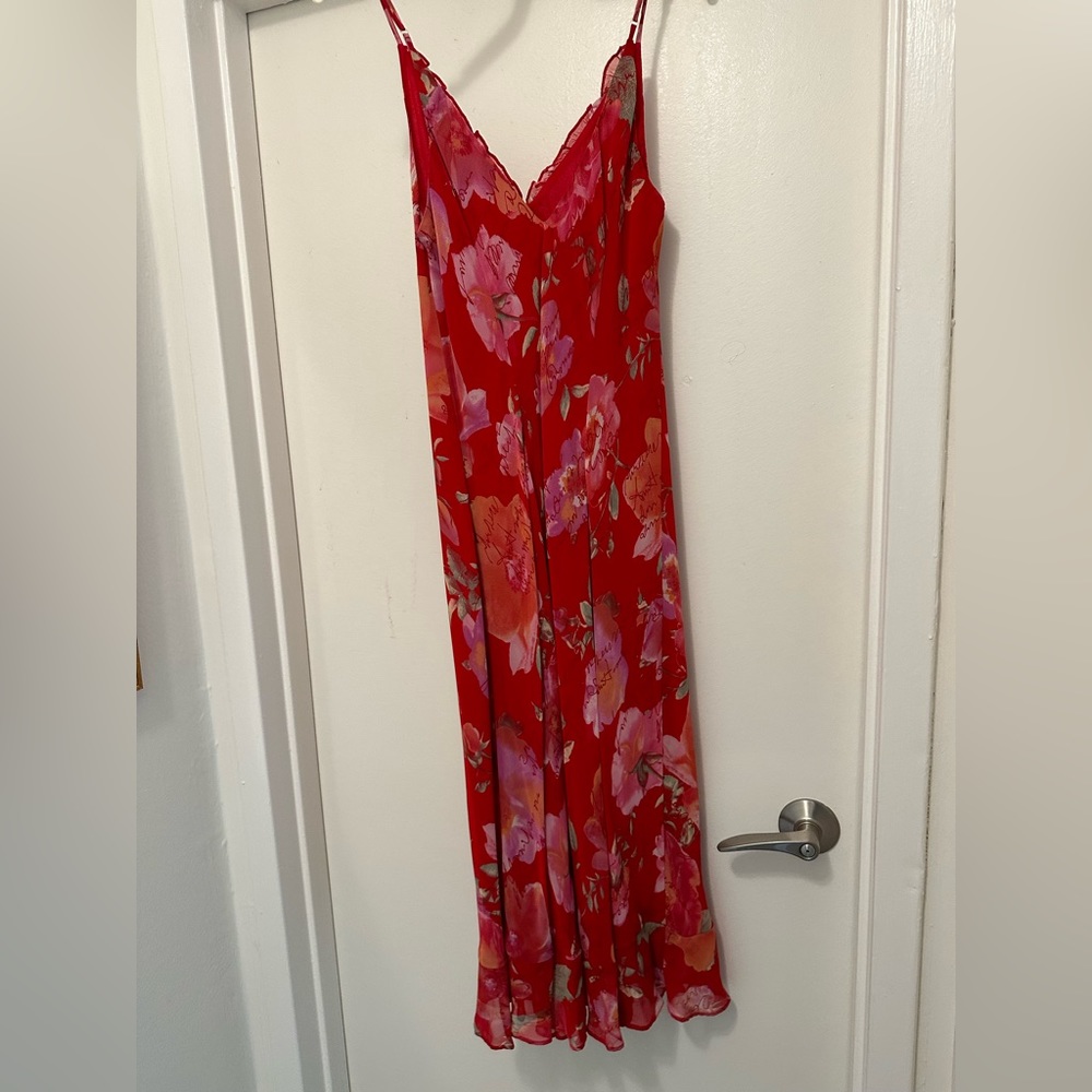 Vintage Tessuto Red Floral Slip Dress M